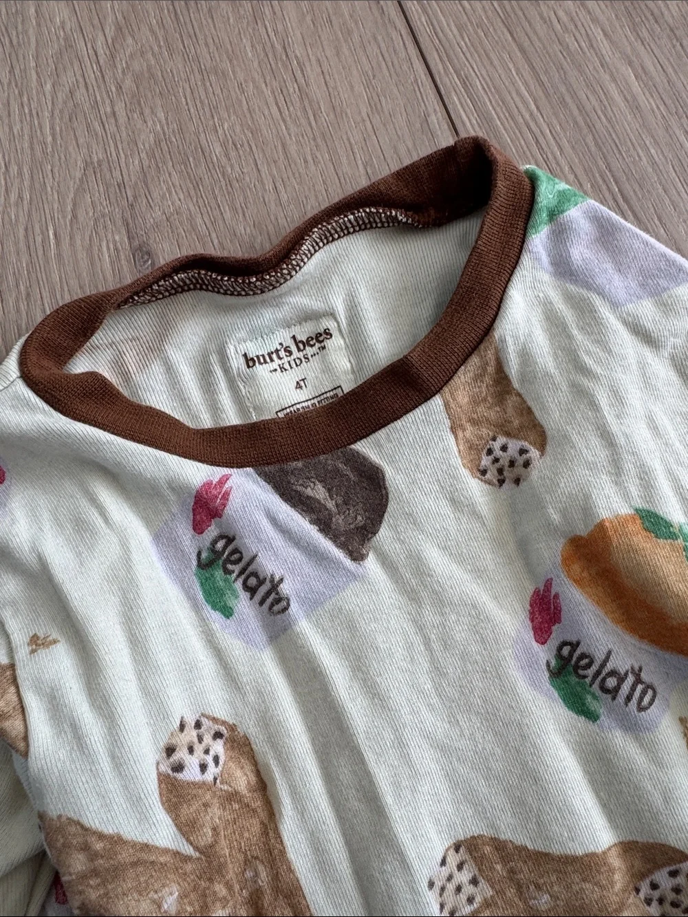 Kids Cream Gelato-Print Pajama Set with Brown Trim